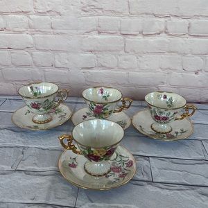 Vintage cup & saucer lusterware Months teacups set of 4 porcelain HART TO FIND